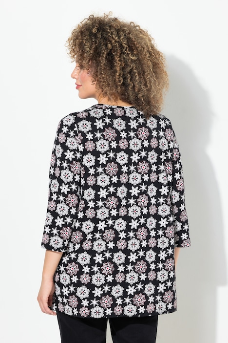 Shirt, Schneeflocken, A-Linie, V-Ausschnitt, 3/4-Arm