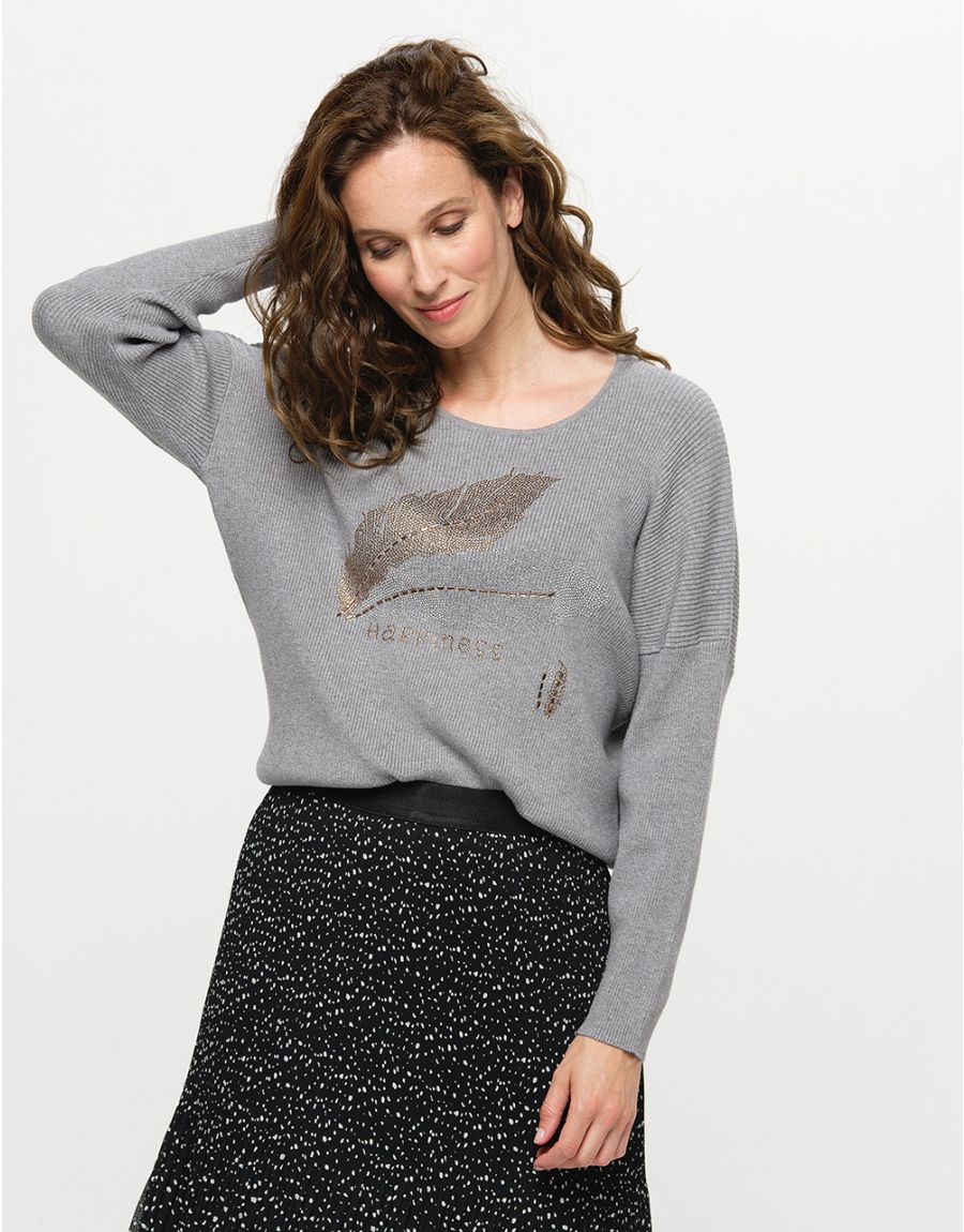 Pull gris plume