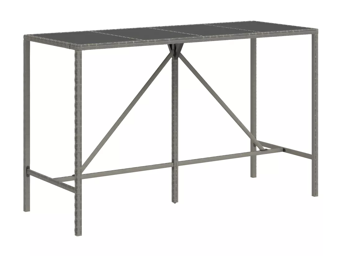 Prolenta Premium - Table de bar et dessus en verre gris 180x70x110 cm poly rotin