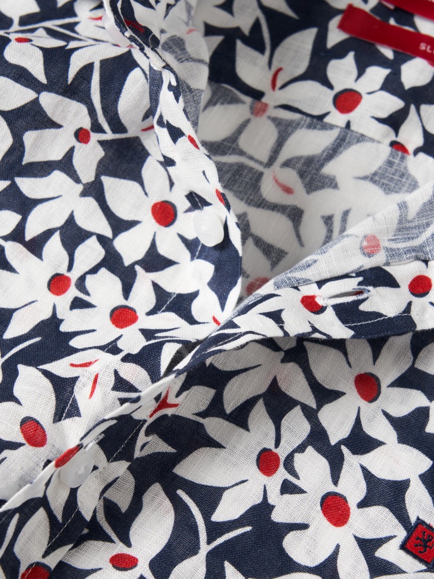 Camisa de linho slim fit às flores