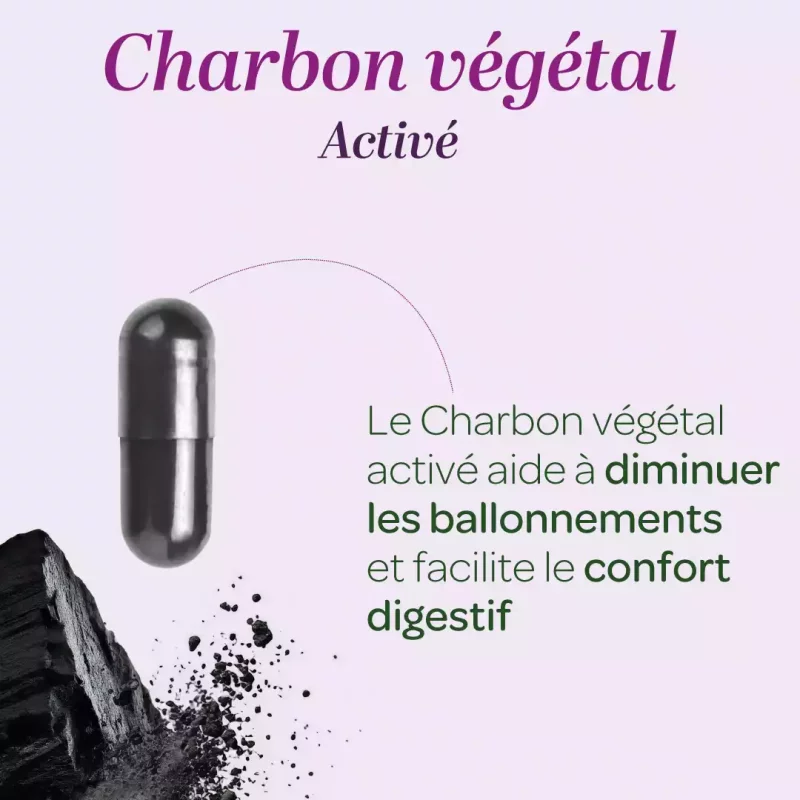 CHARBON VÉGÉTAL ACTIVÉ – Ballonnements et Confort digestif – 150 Gélules
