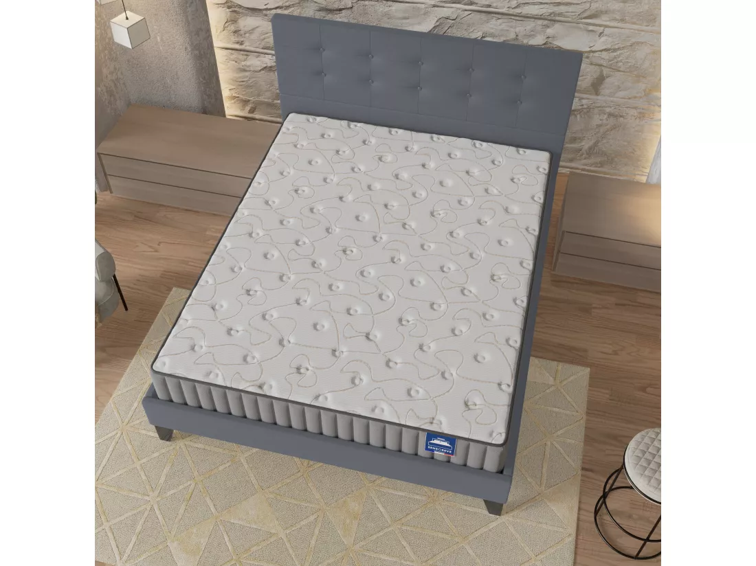 Ensemble Matelas + Lit Avec Tête De Lit 140x190 Cm, Orionis 22cm D’épaisseur À Mémoire De Forme