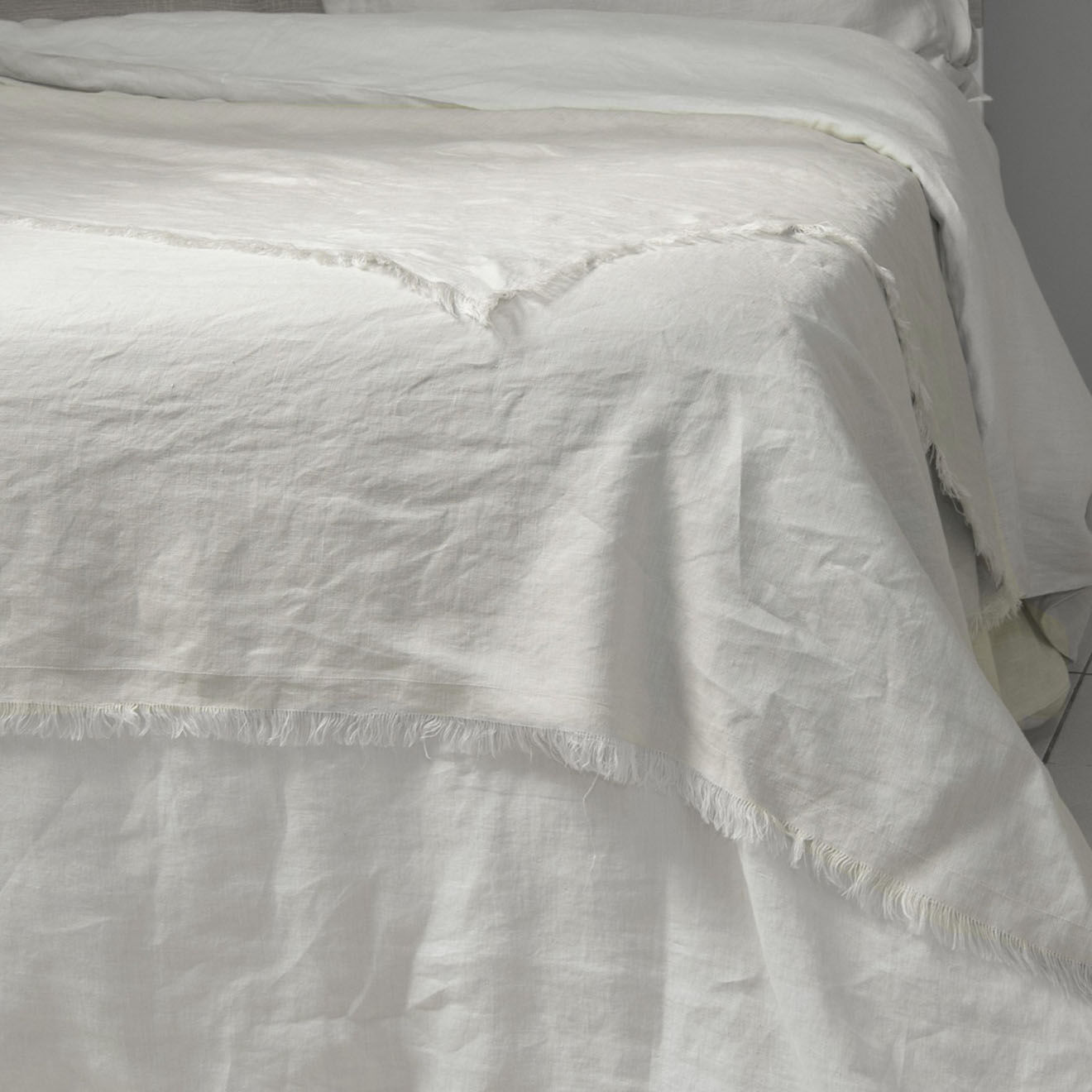 Febronie Couvre-lit 100% Lin frangé Hortense craie