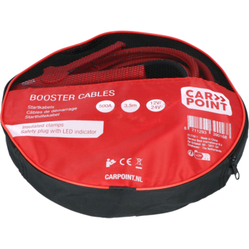 Carpoint startkabel 500A met gele veiligheidsplug met polariteitsaanduiding