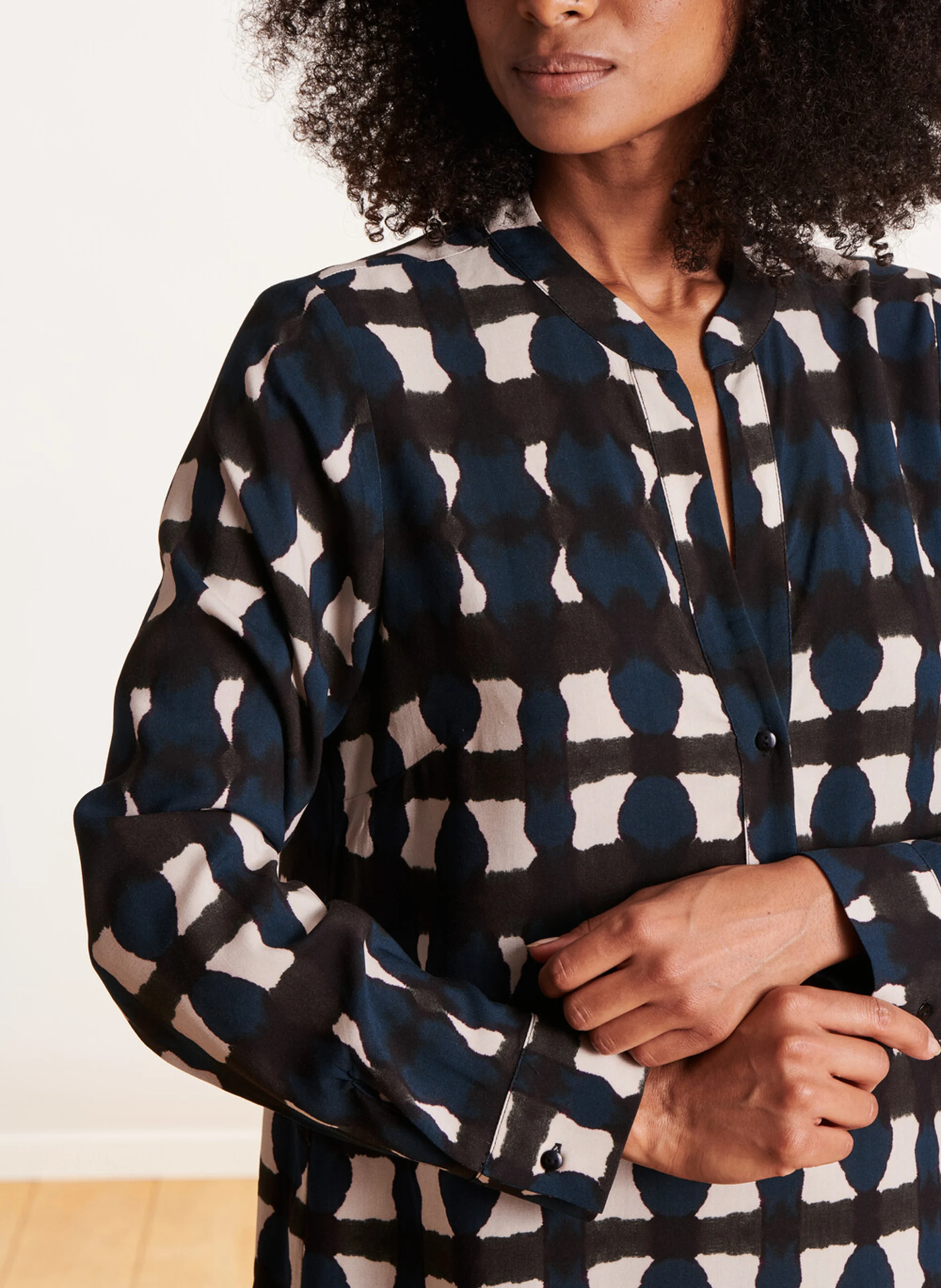 Robe courte col tunisien tiedye | Bleu