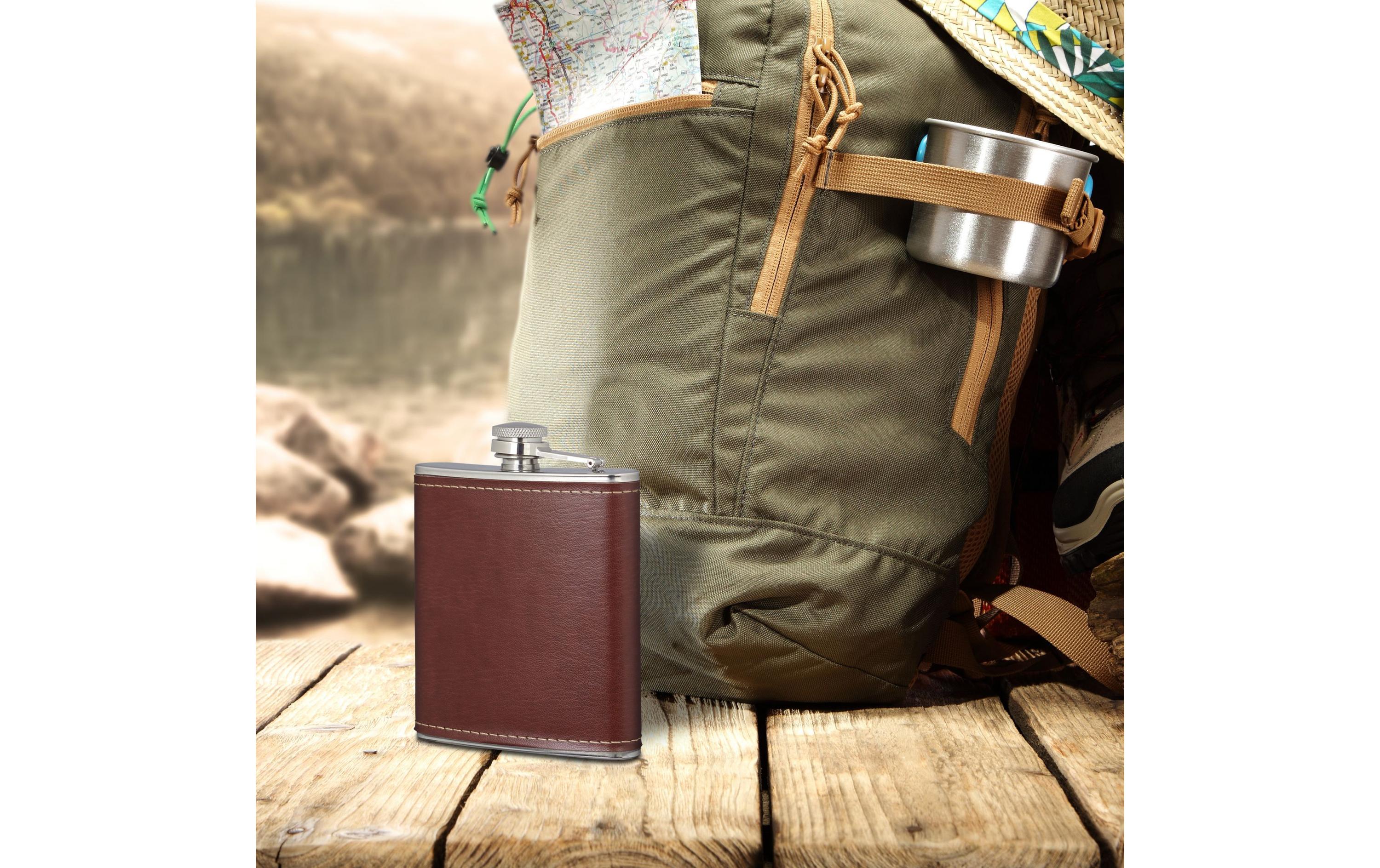 Outdoor-Flachmann mit Kunstleder 200 mlFlachmann für die Tasche