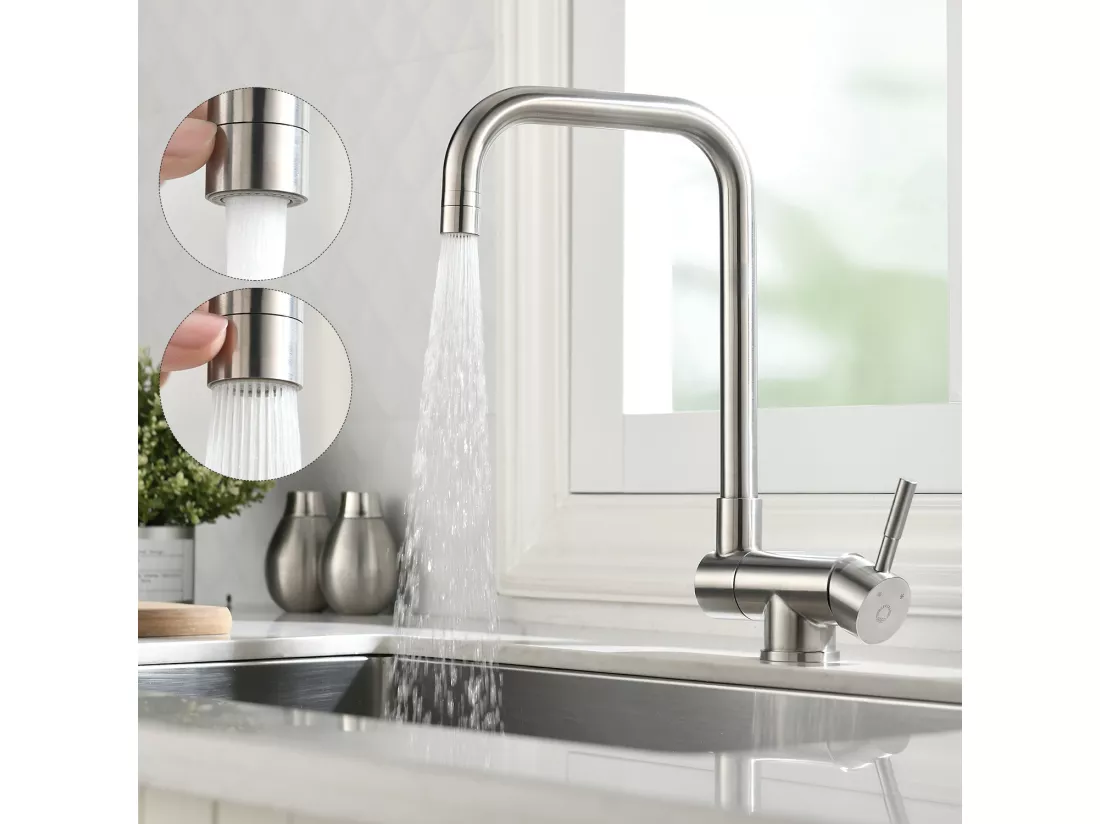 Cecipa max Mitigeur de Evier Rabattable - Robinet de Cuisine en Acier Inoxydable devant Fenêtre - 2 Modes de pulvérisat - Brossée,EU Modèle