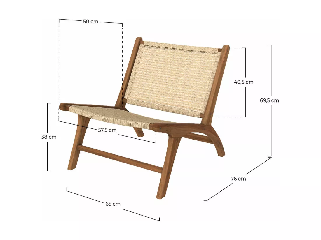 Fauteuil en bois de teck et tressage vannerie en rotin - Kilka
