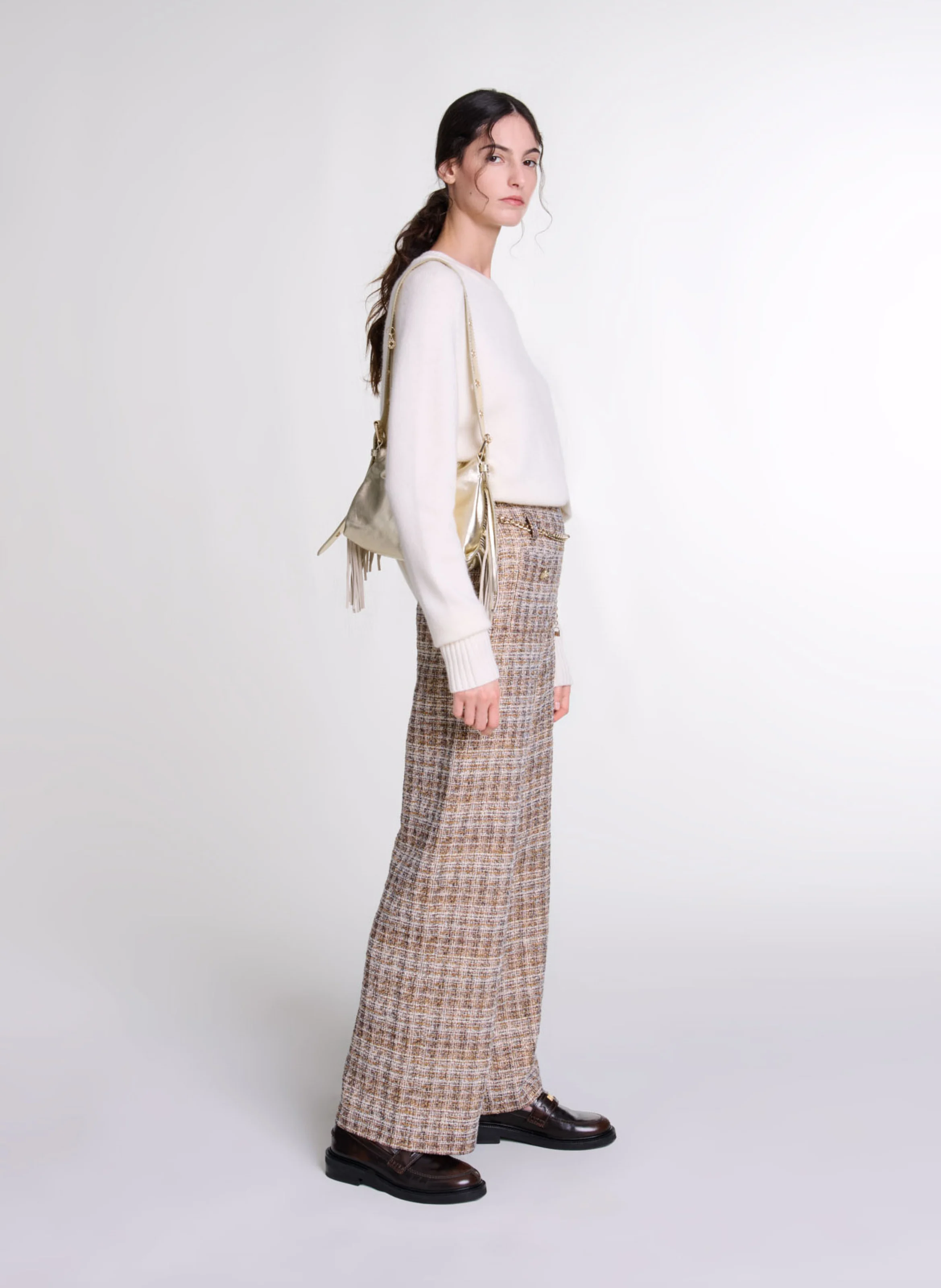 Pantalon large en tweed | Marron