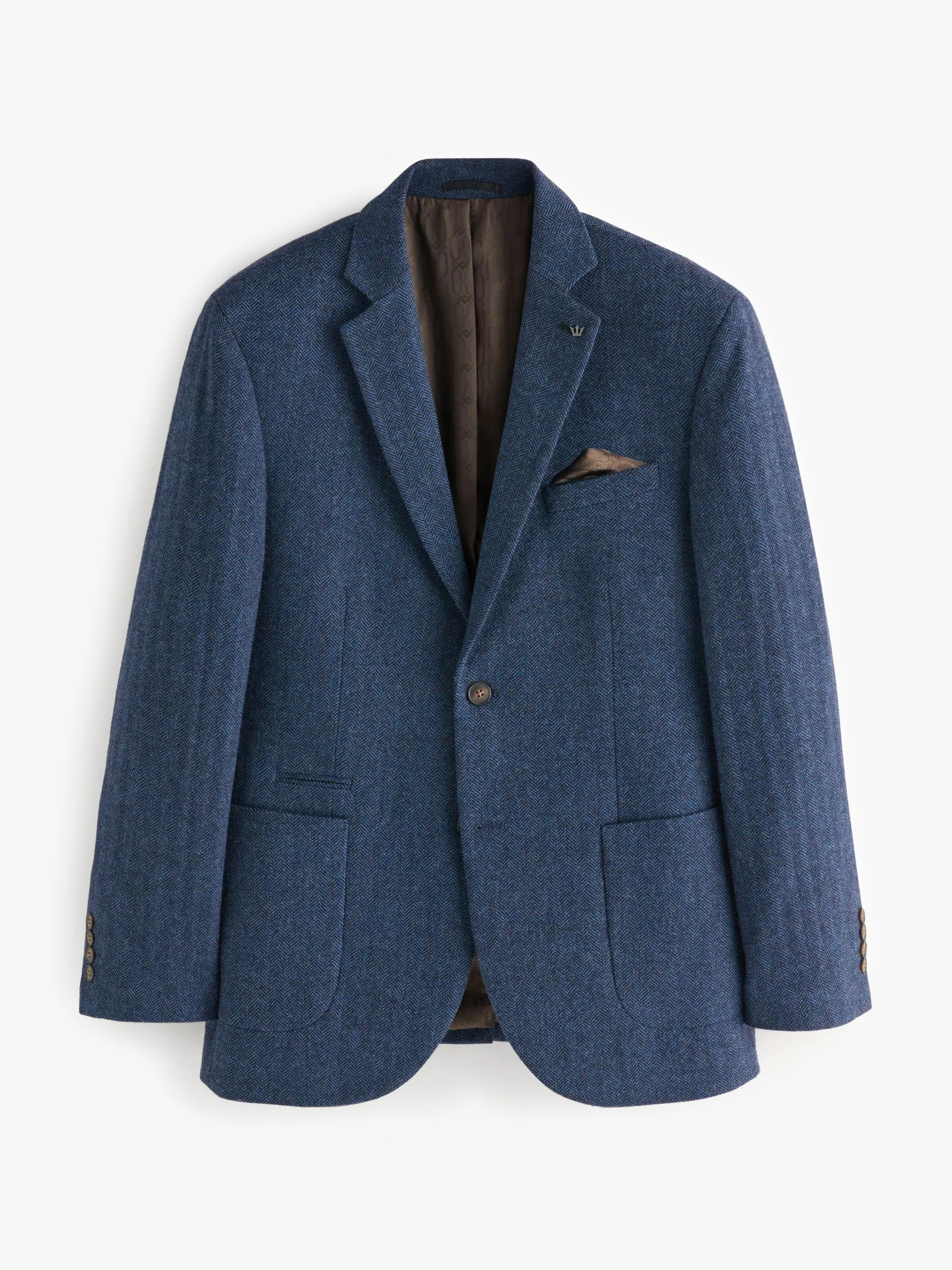 Blauw - Normale Pasvorm - Blazer met visgraatmotief en hoog wolgehalte