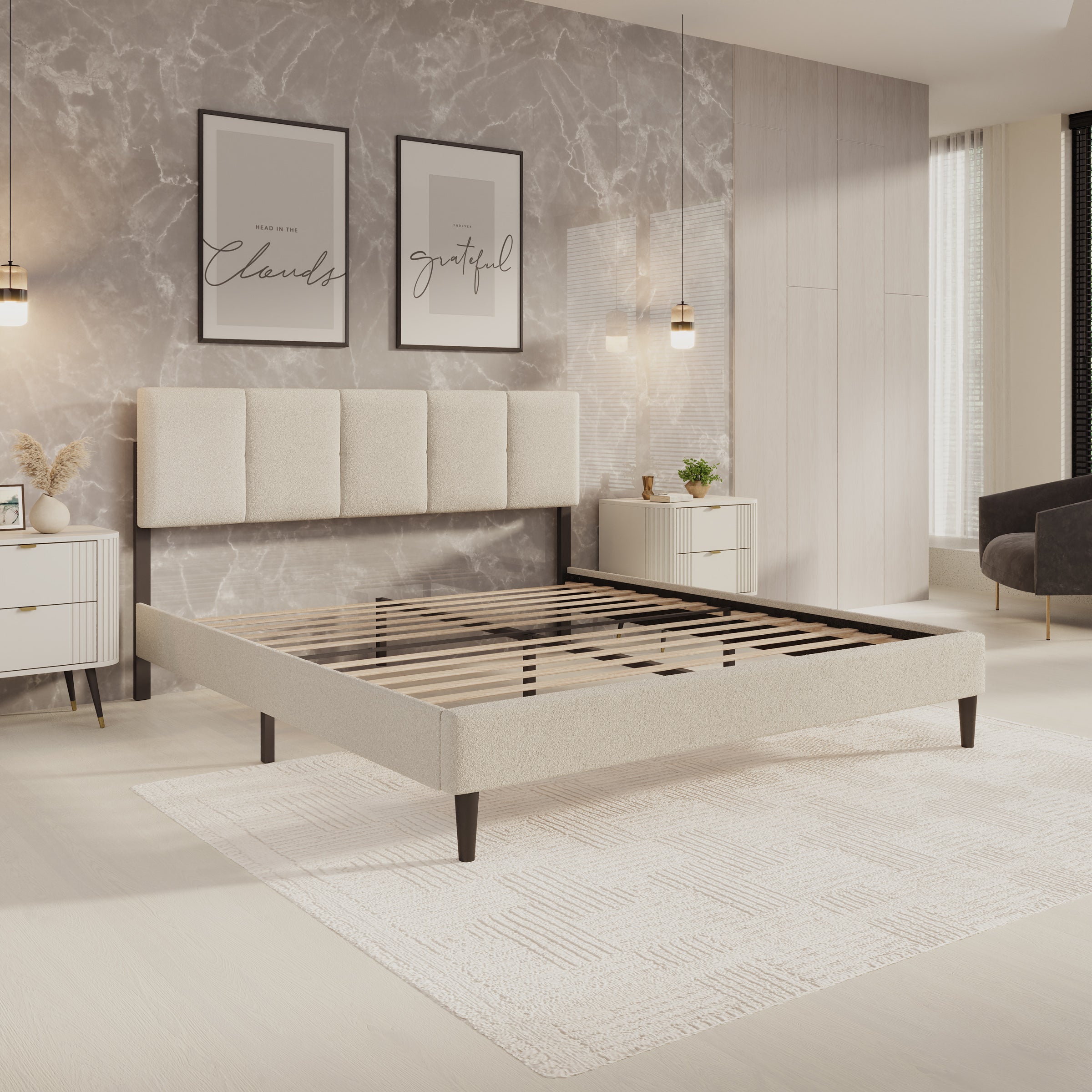 Varell - Tweepersoonsbed - Teddystof beige - 180x200 cm