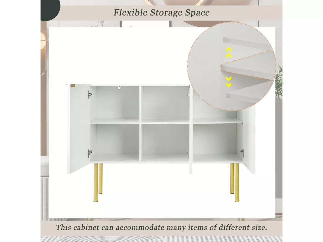 Buffet 3 portes avec étagères réglables - MDF & panneaux de particules - Blanc