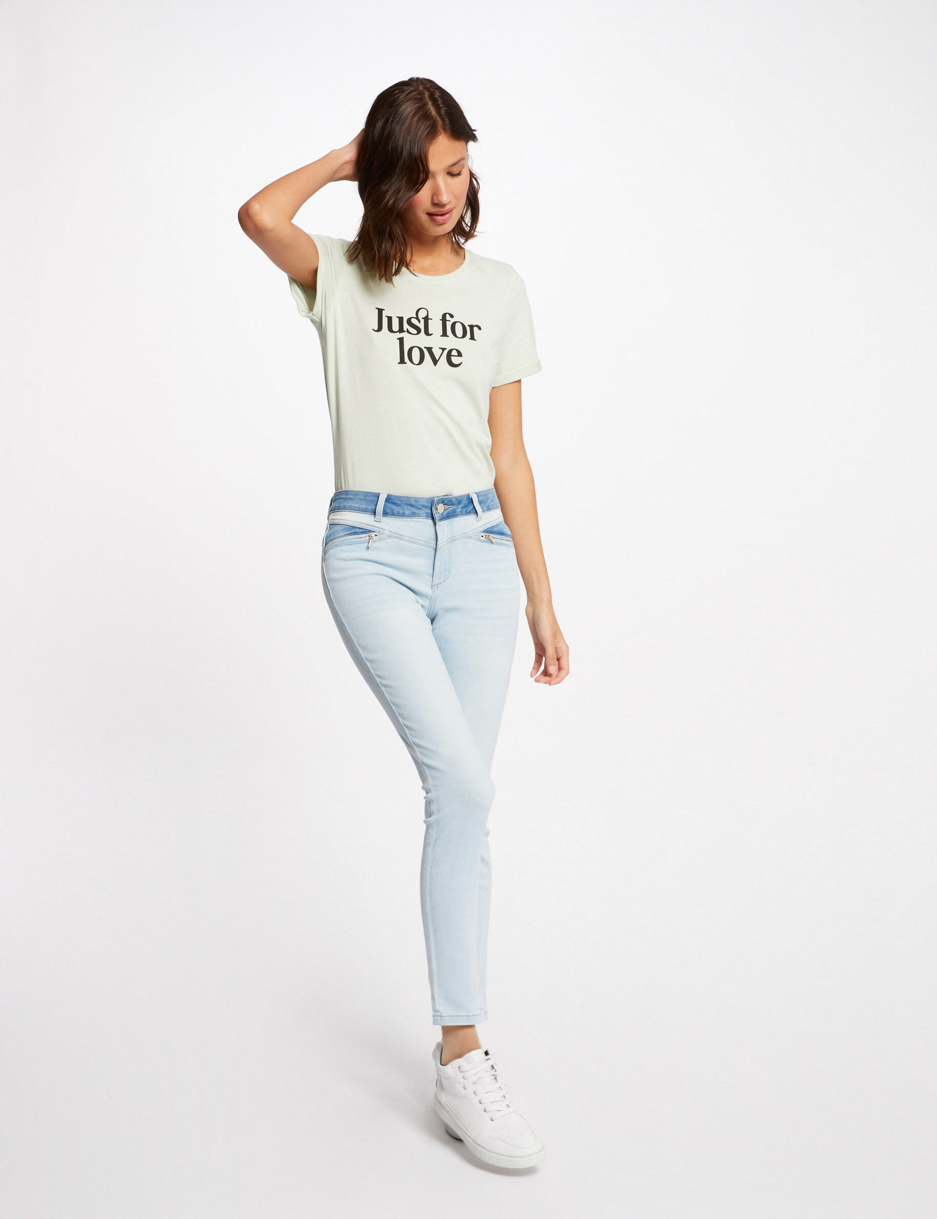 T-shirt manches courtes à inscription vert clair femme - vert_clair