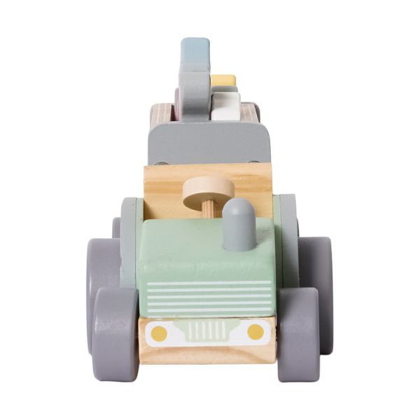 Phoohi Houten Traktor Met Trailer 8-Delig - Pastelkleur