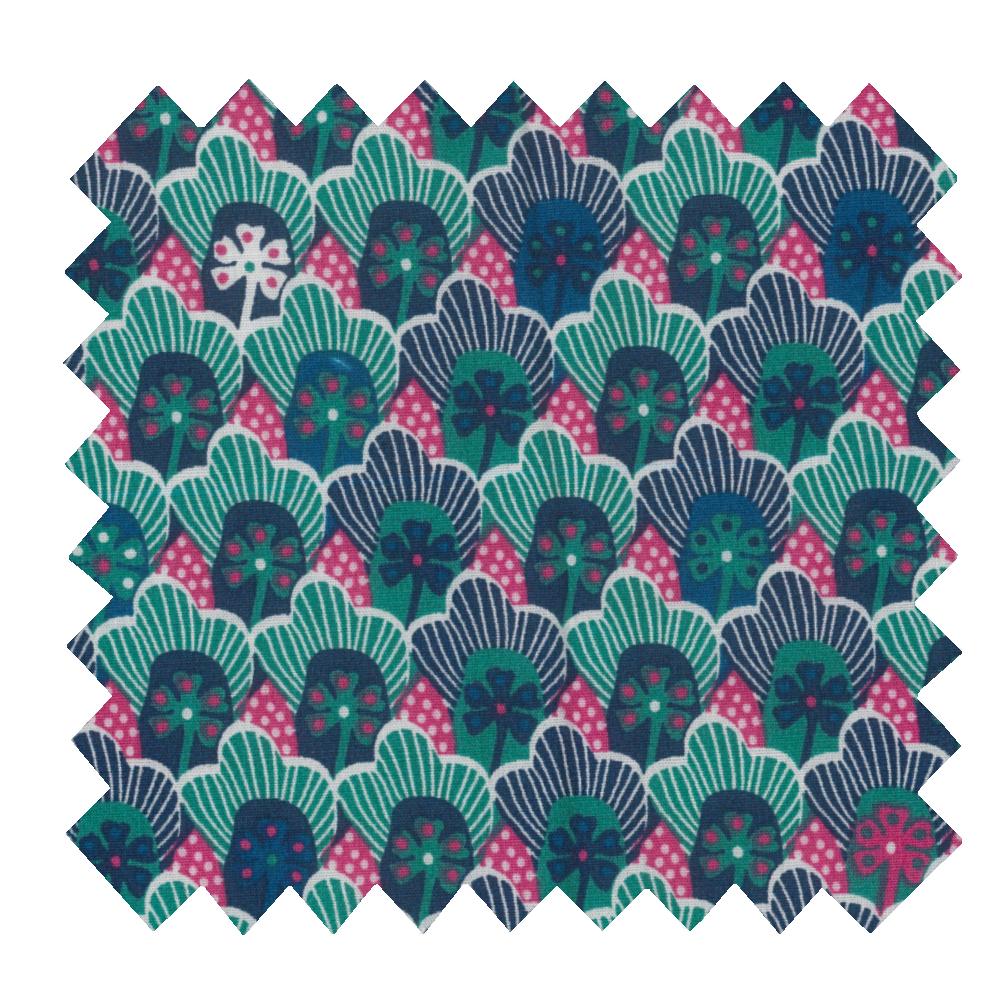 Tissu Coton Au Mètre Fleurs Géo Vert Fuchsia Ex1072