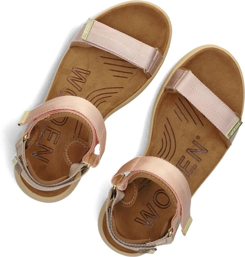 Woden Dames Platte sandalen Line Roze Textiel Plateauzool
