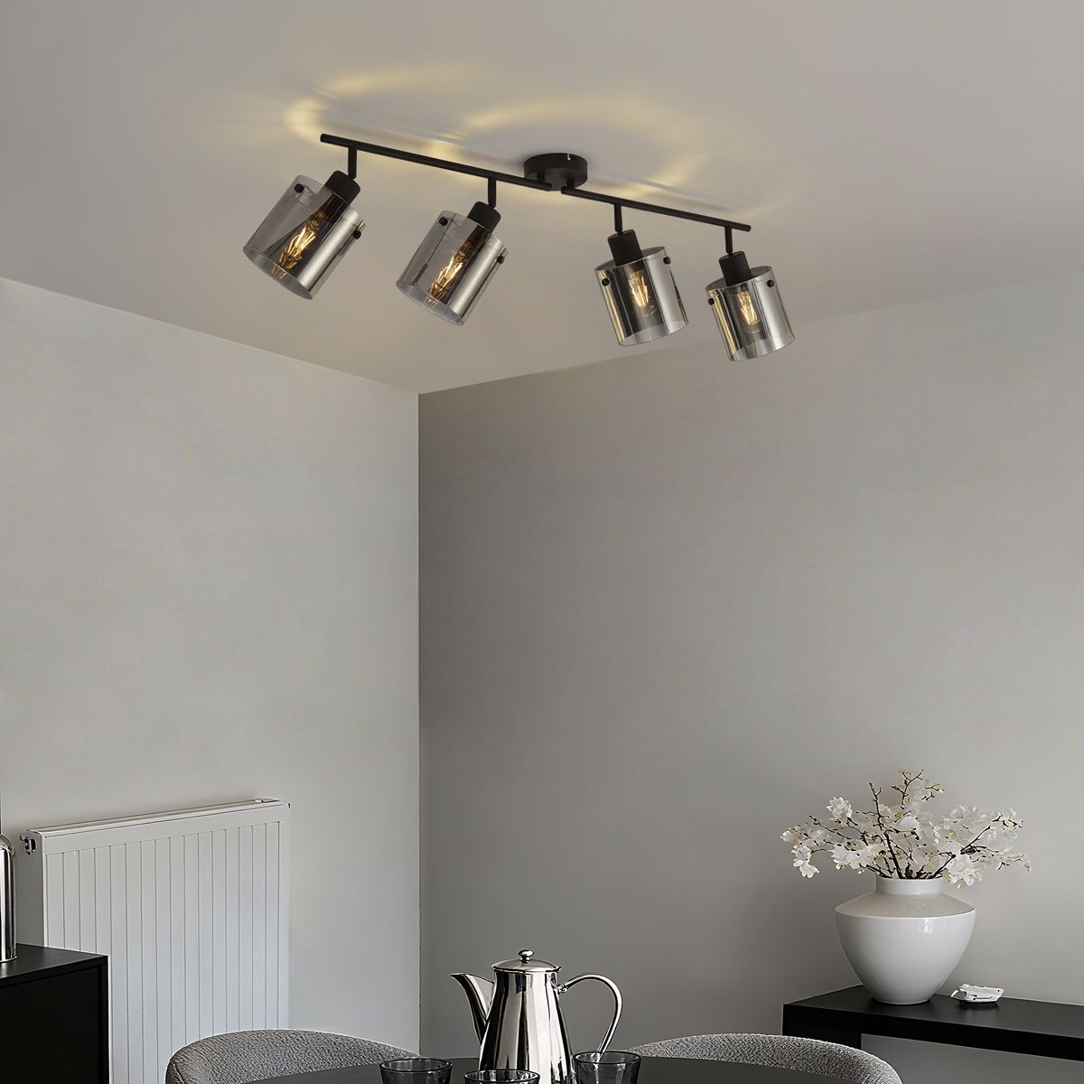 Design plafondspot zwart met smoke glas 4-lichts - Domo