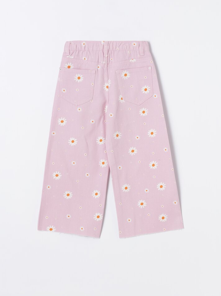 Calças culote jeans - Branco Rosa
