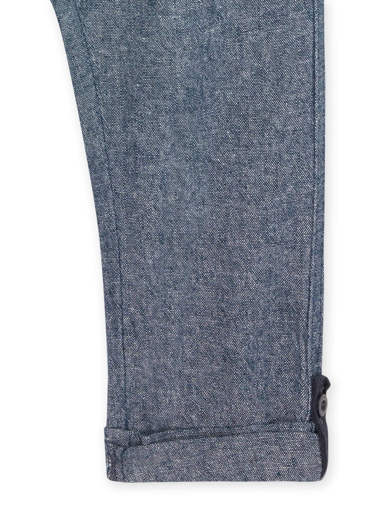 Pantalon bleu nuit chiné en lin et coton mélangés