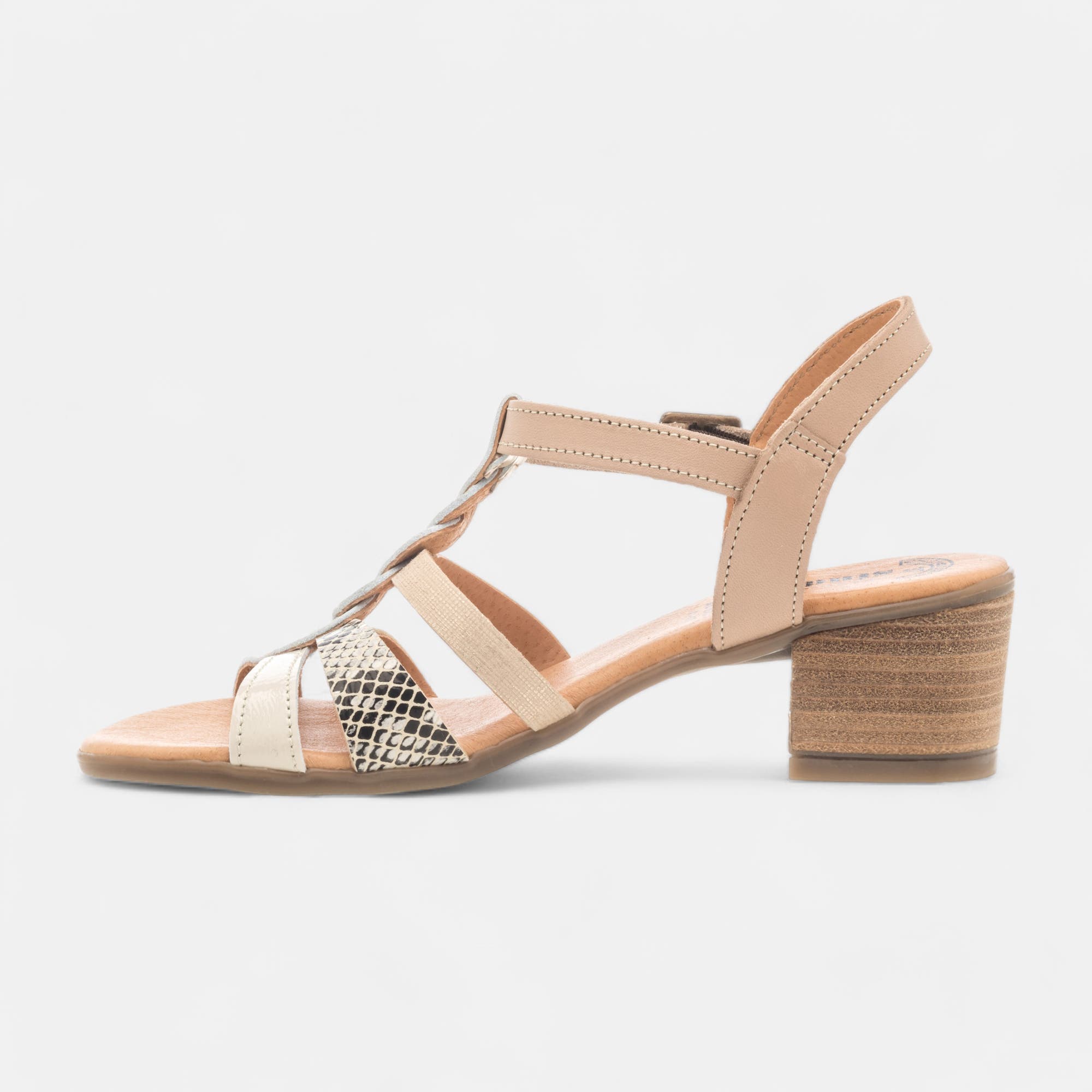 Nu-pieds à talon Femme en cuir beige