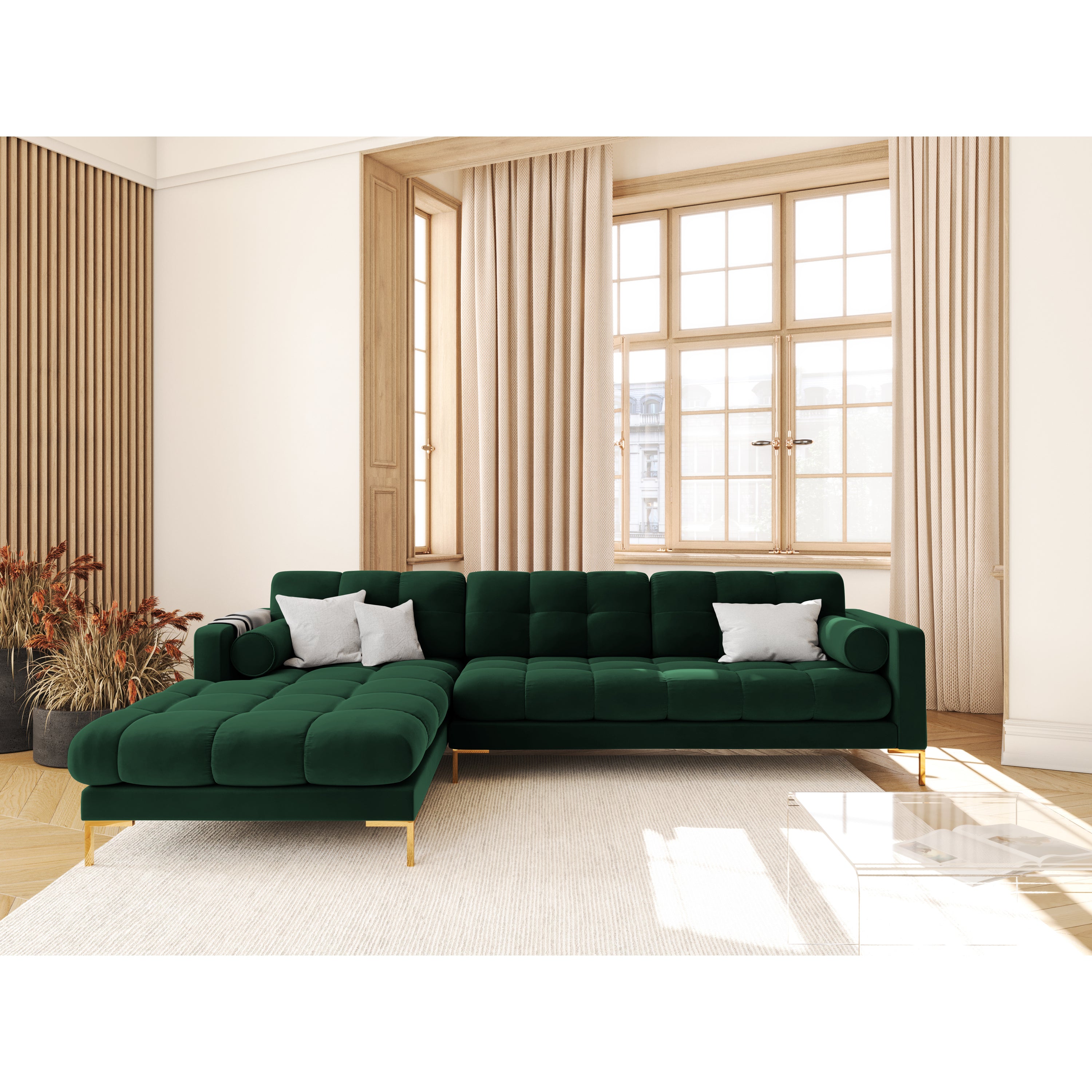 Cosmopolitan Design Bali Hoekbank met Chaise Longue Links - Flessengroen / Goud