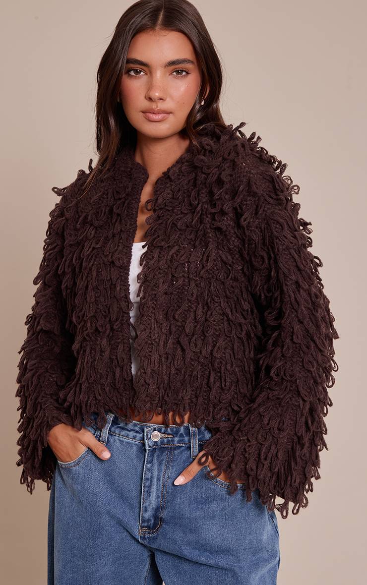 Chocolat Cardigan Oversize En Maille Bouclée
