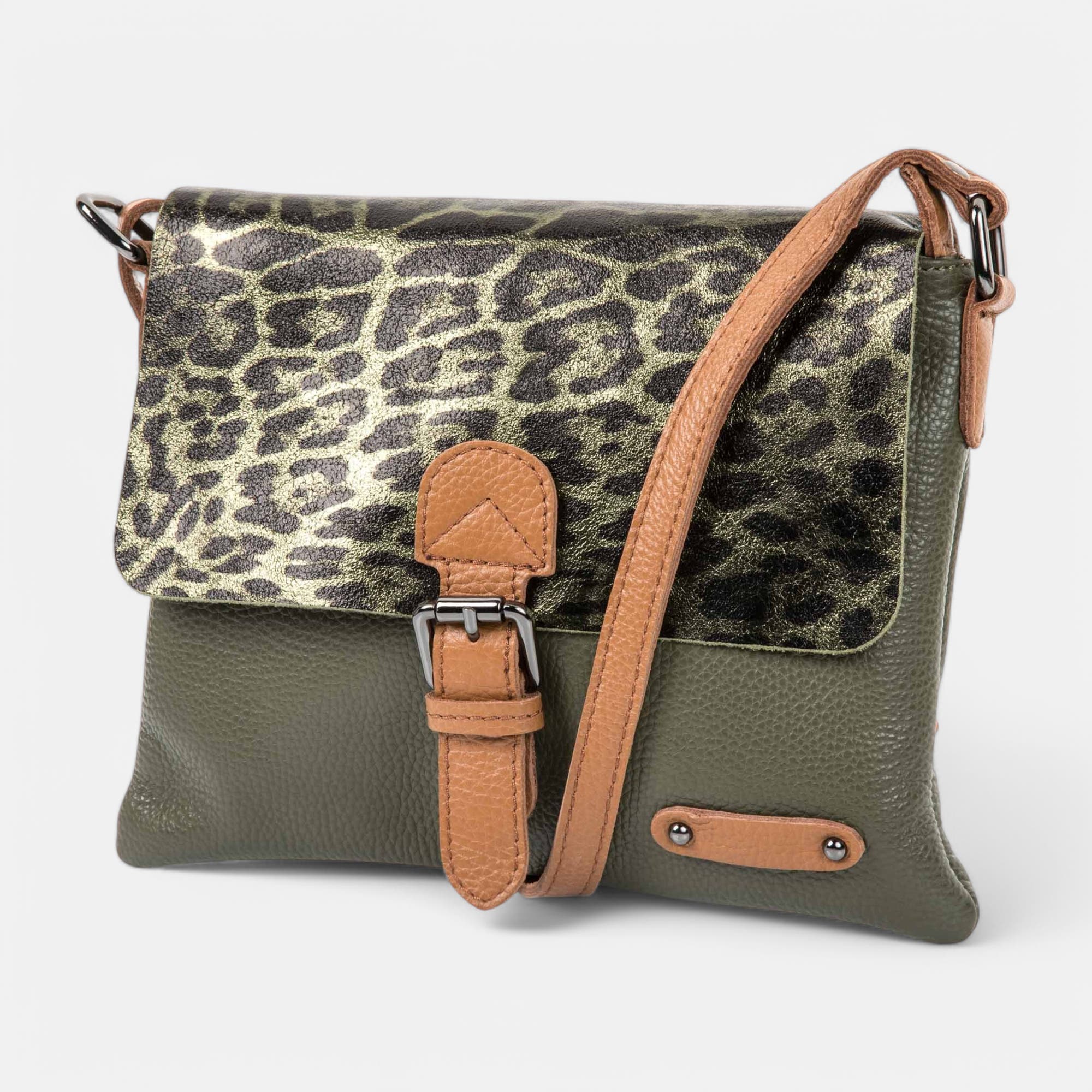 Sac bandoulière en cuir kaki