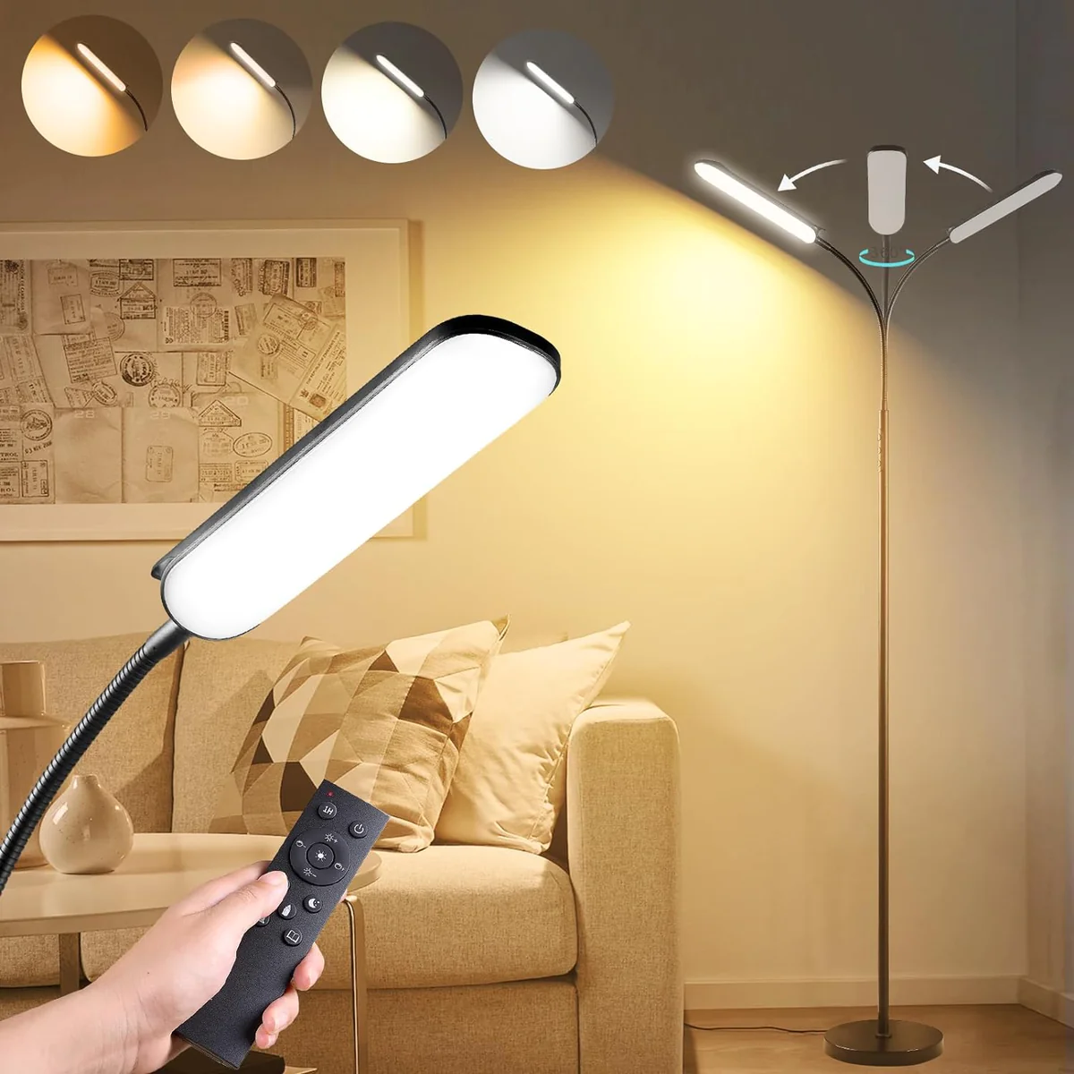 Lampadaire LED col de Cygne Flexible de 360 ° 1800lm 18W noir Vendos85