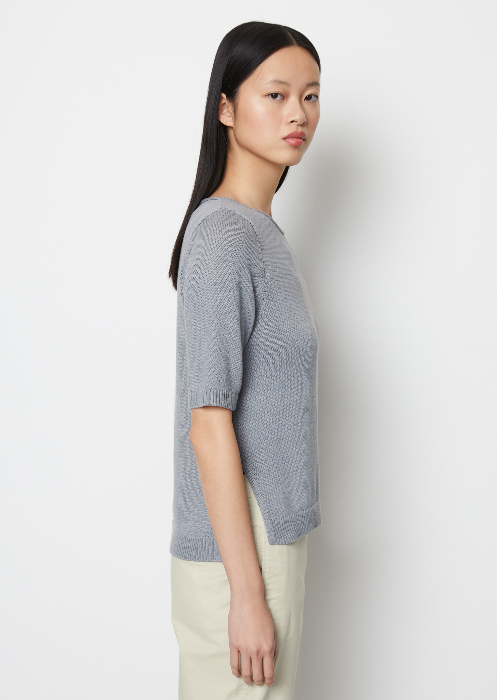 Kurzarm-Pullover regularaus Organic-Cotton-Leinen-Mix