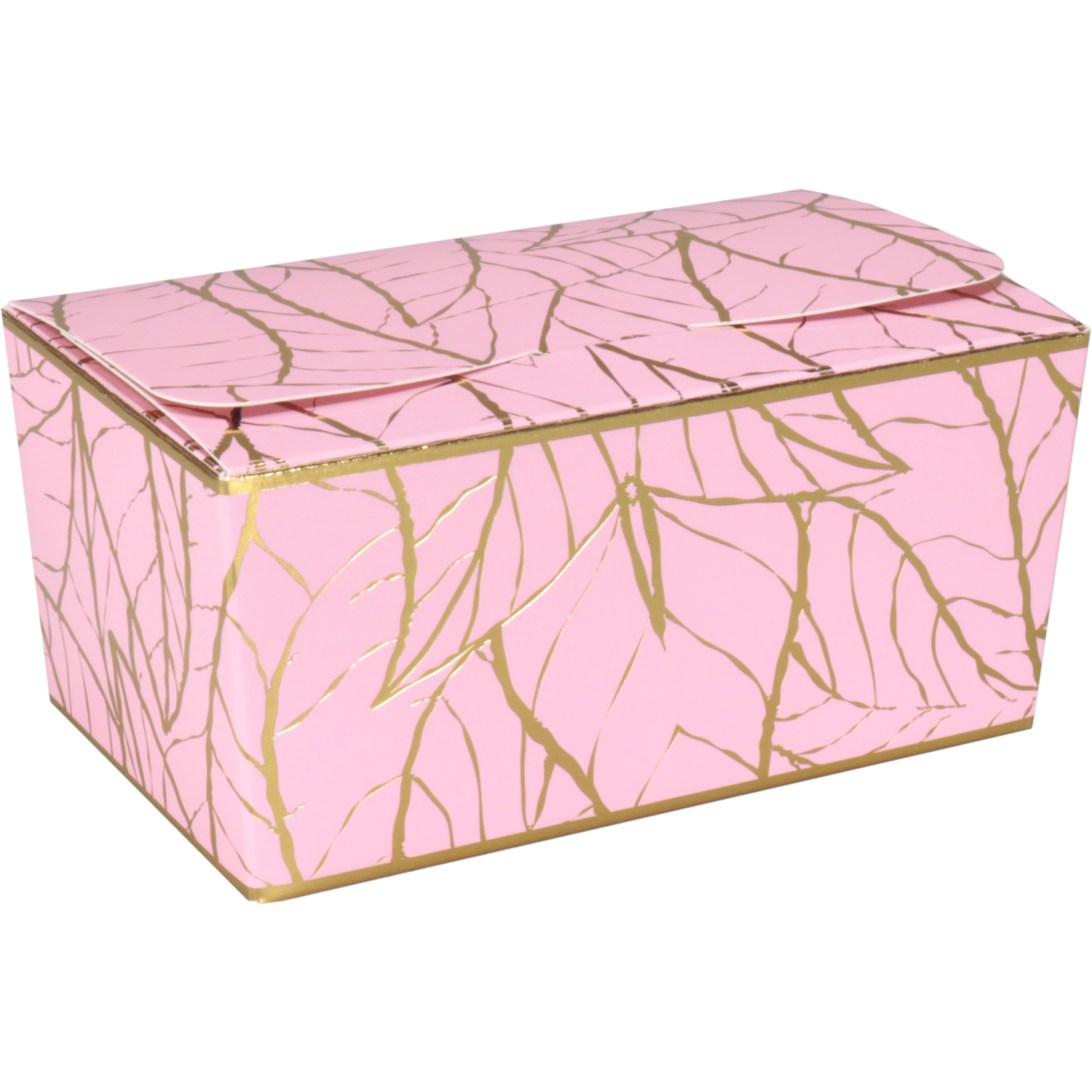 Ballotin, Leaves, karton + PP, 375gr, 125x73x62mm, roze/goud
