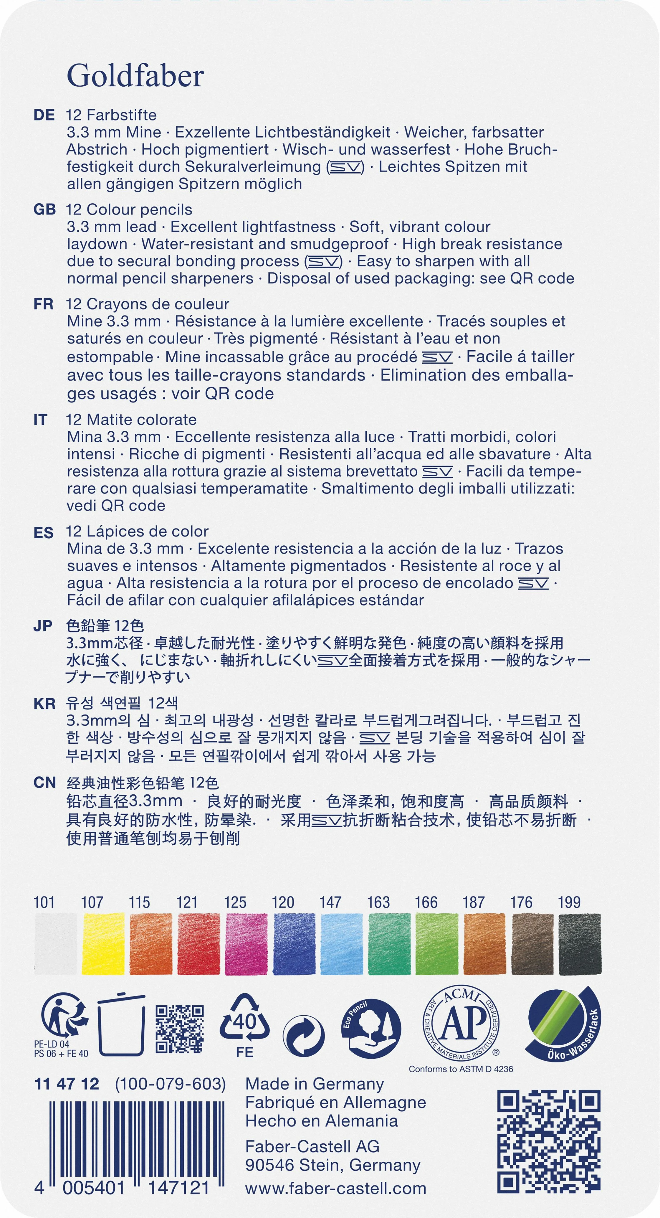 Faber-Castell - Farveblyanter Goldfaber tin (12 stk)