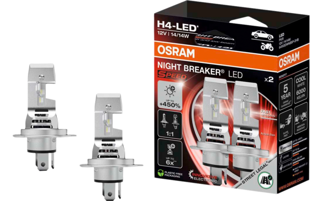 Osram Night Breaker LED Speed H4 450 LED Autoscheinwerferlampe mit 240 m Leuchtweite