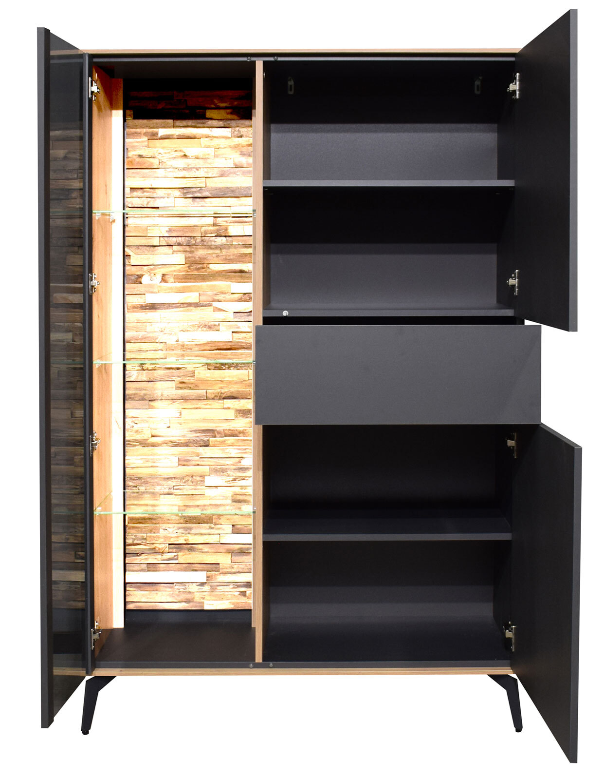 Highboard COMO 101 x 145 cm Anthrazit matt Lack/Asteiche-Dekor