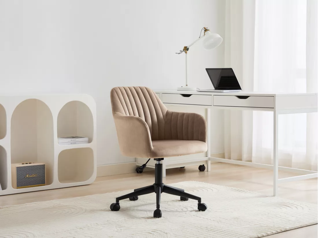 Chaise de bureau - Velours - Beige et noir - Hauteur réglable - ELEANA