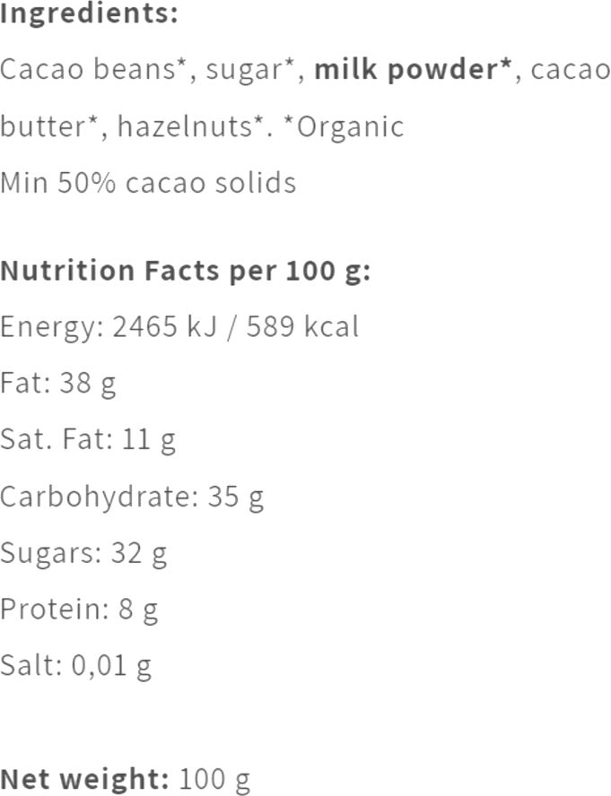 Friis-Holm Milk Hazelnut 50 %, Nicaragua, Organic