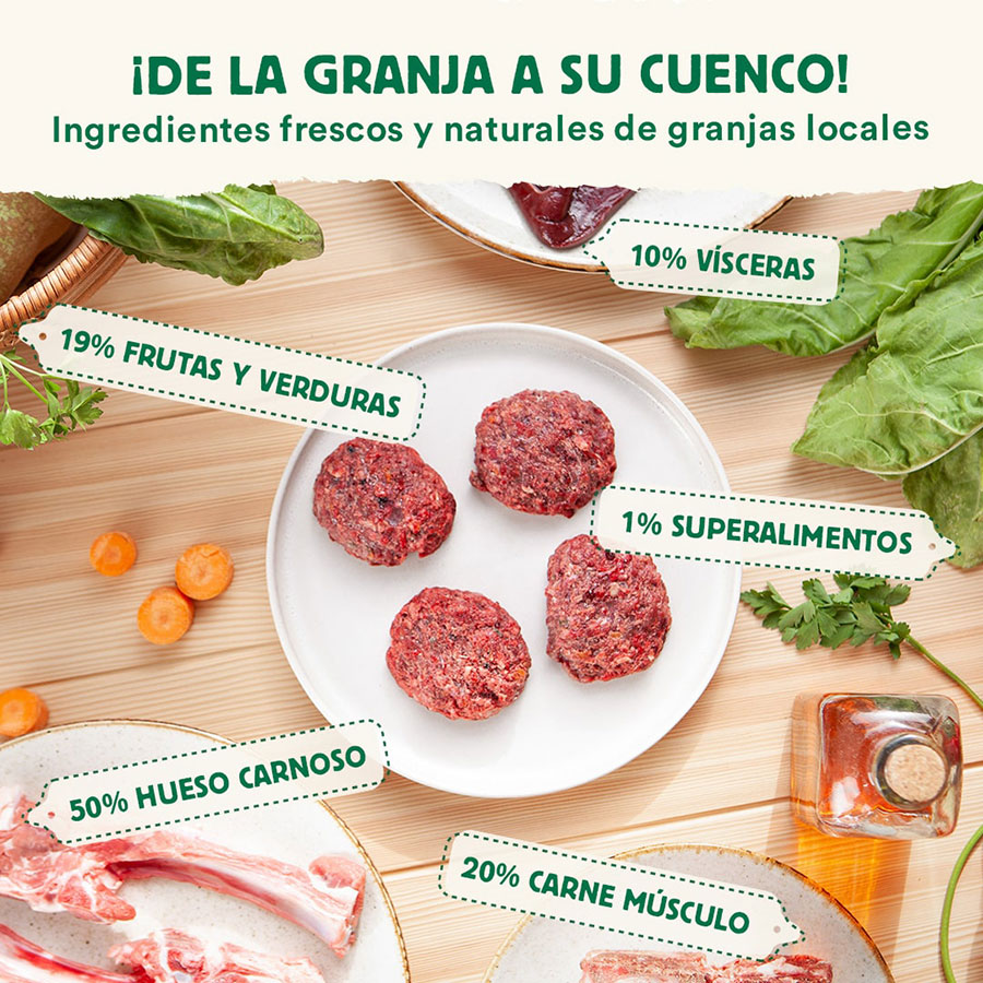 Pacote completo de dieta BARF para cães, sabor cordeiro.