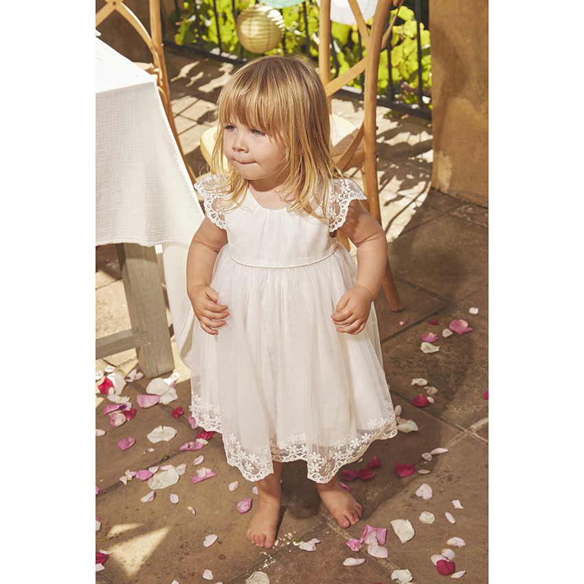Ensemble robe de cérémonie en tulle brodé + bloomer pour bébé fille