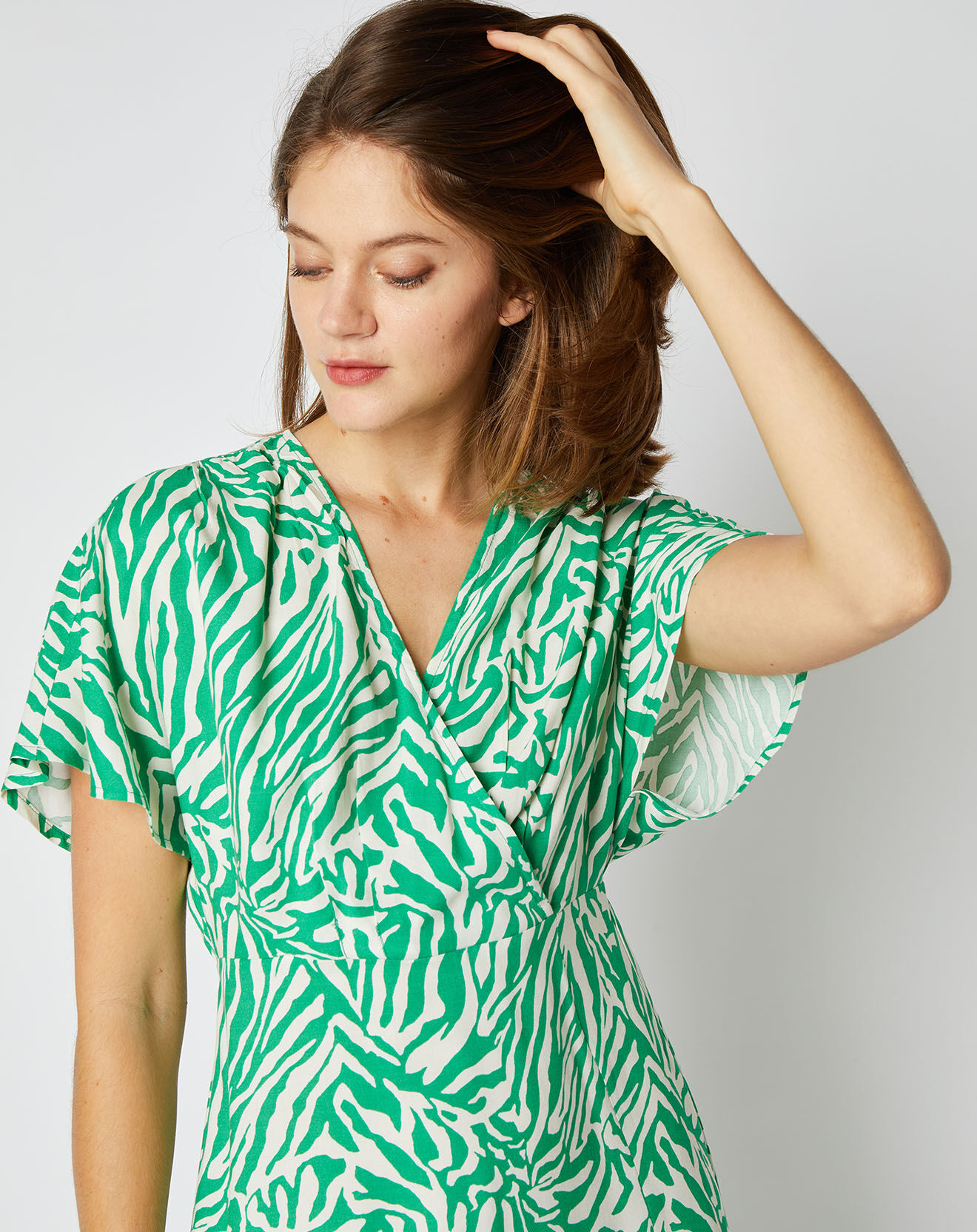 An'ge Robe mi-longue Camille cache-cœur vert/blanc