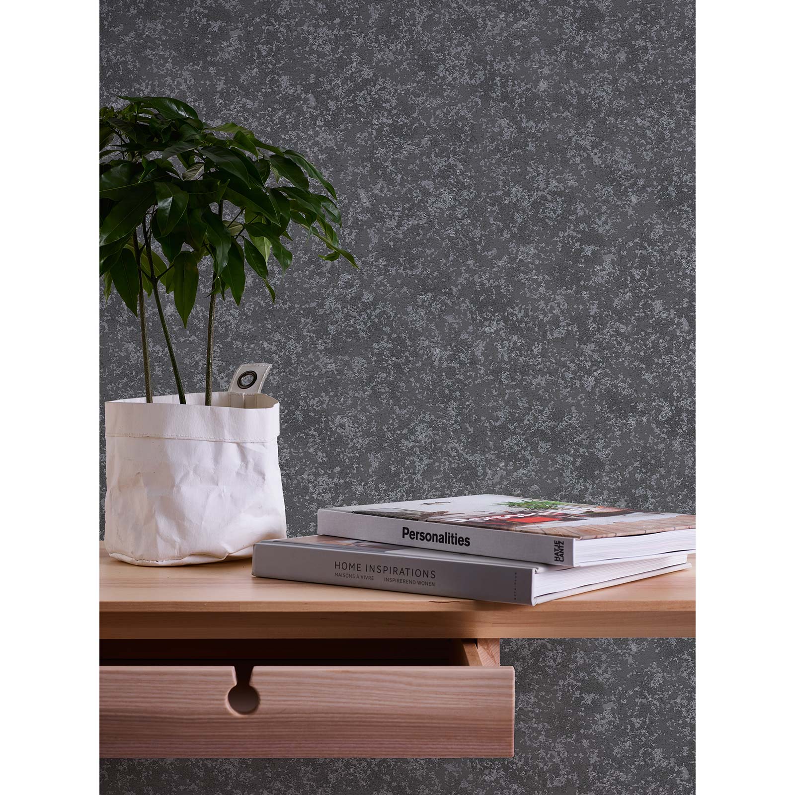 Vliestapete - silber-anthrazit - Metallics merliert - 10 Meter