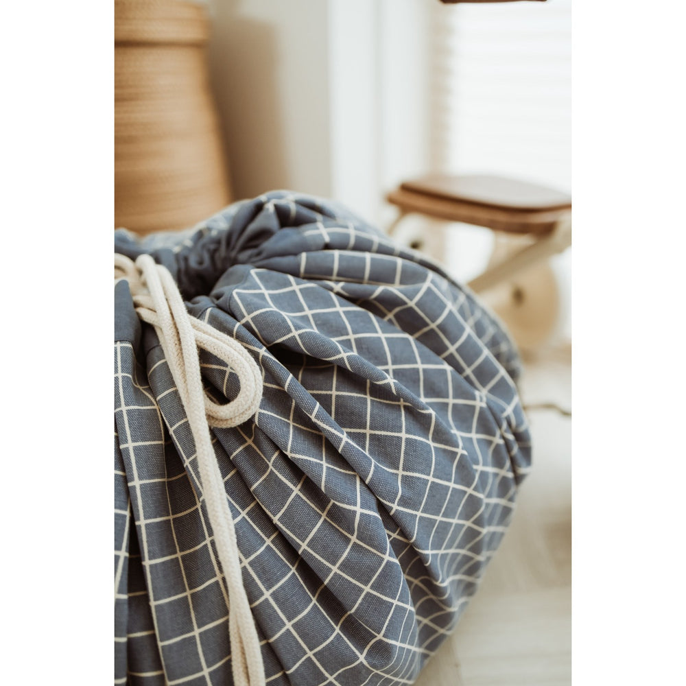 Køb Play&Go Organic Grid Blue 2-in-1 Legetæppe