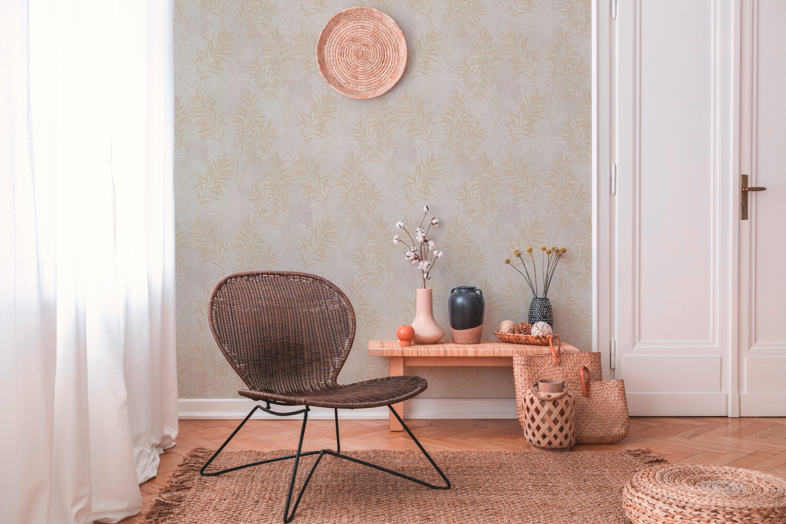 A.S. Creation Vliestapete - creme-grau - Floral - 10 Meter