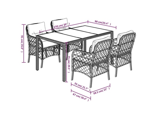 VIDAXL - Ensemble table et chaises Ensemble à manger de jardin coussins 5pcs noir résine tress...