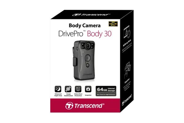 Transcend DrivePro Body 30 - Videokamera - 1080p / 30 fps - flash 64 GB - intern flash hukommelse - Wireless LAN, Bluetooth