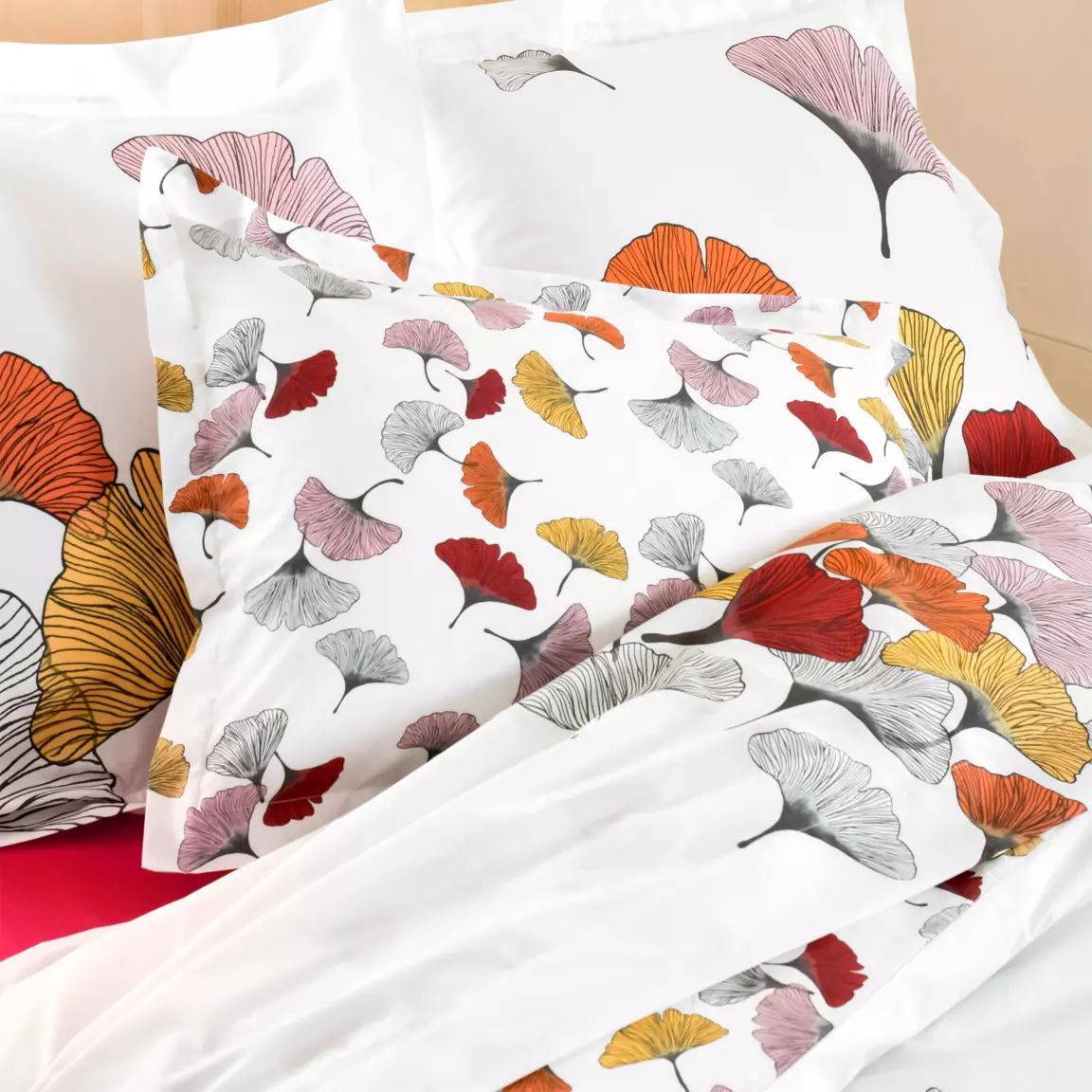 Taie d'oreiller rectangulaire percale de coton (50 x 70 cm) Ginkgo Multicolore