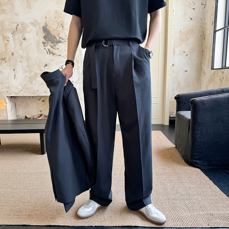 Orungeetun - Reverskraag Effen Dubbelrijs Blazer / Mid Rise Effen Wijde Broek