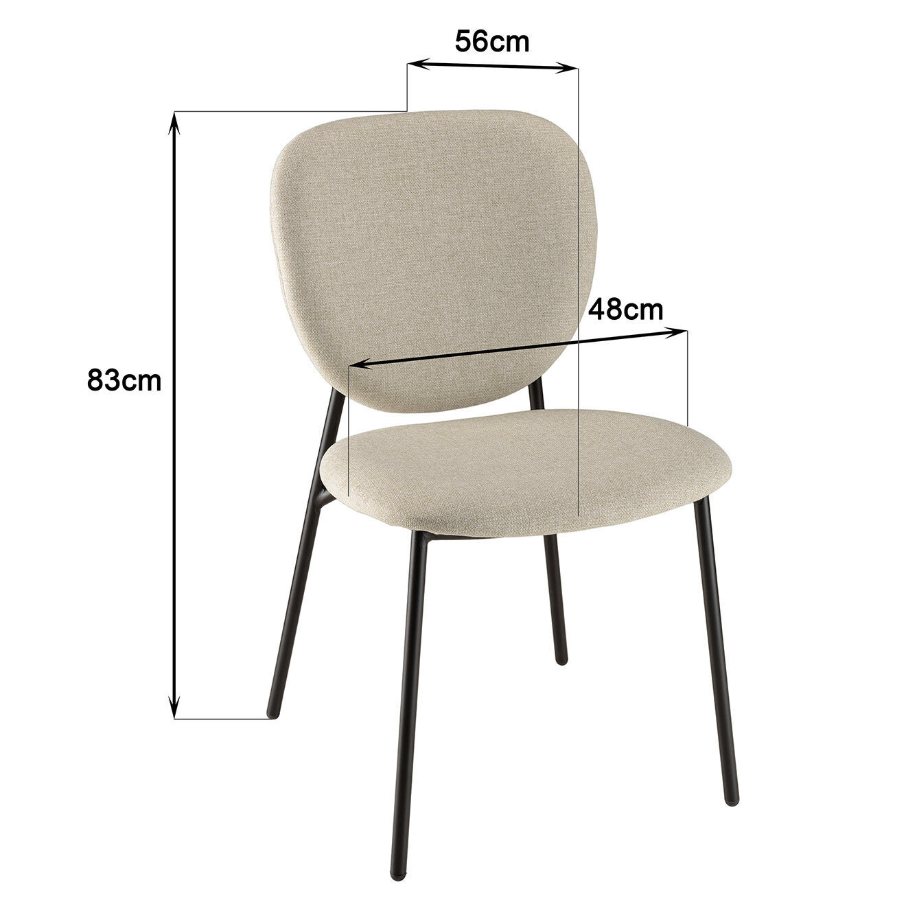 Macabane 2 Chaises en Tissu Tom écru - 48x56x83 cm
