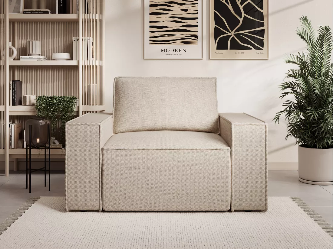 Fauteuil en tissu texturé beige AMELIA