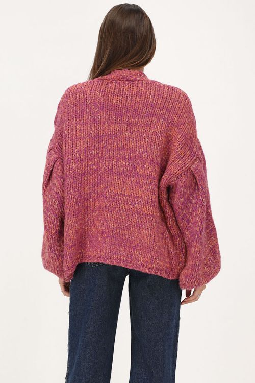 Paars grof gebreid vest met lurex