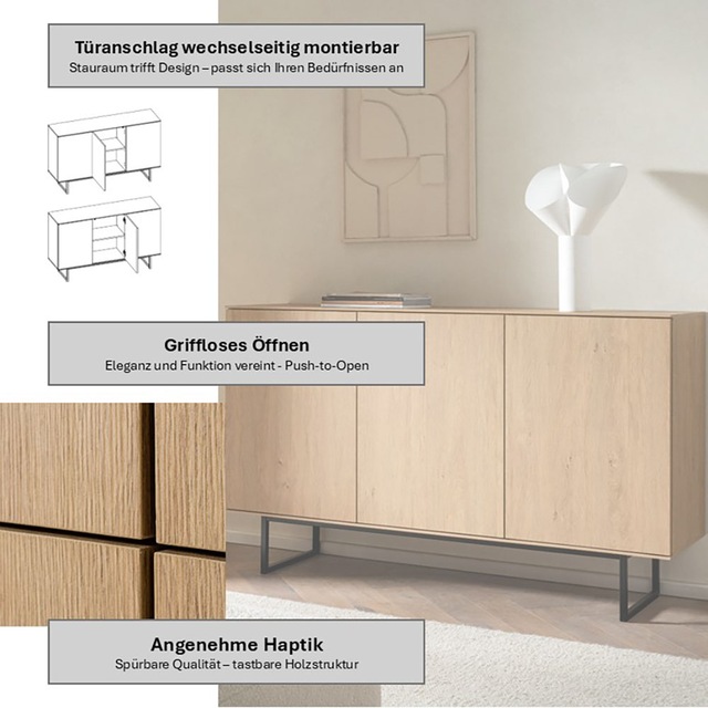 Home affaire Sideboard »Lund, moderner Schrank, Kommode mit Kufengestell« ausreichend Stauraum, vielseitig einsetzbar, 150 cm breit