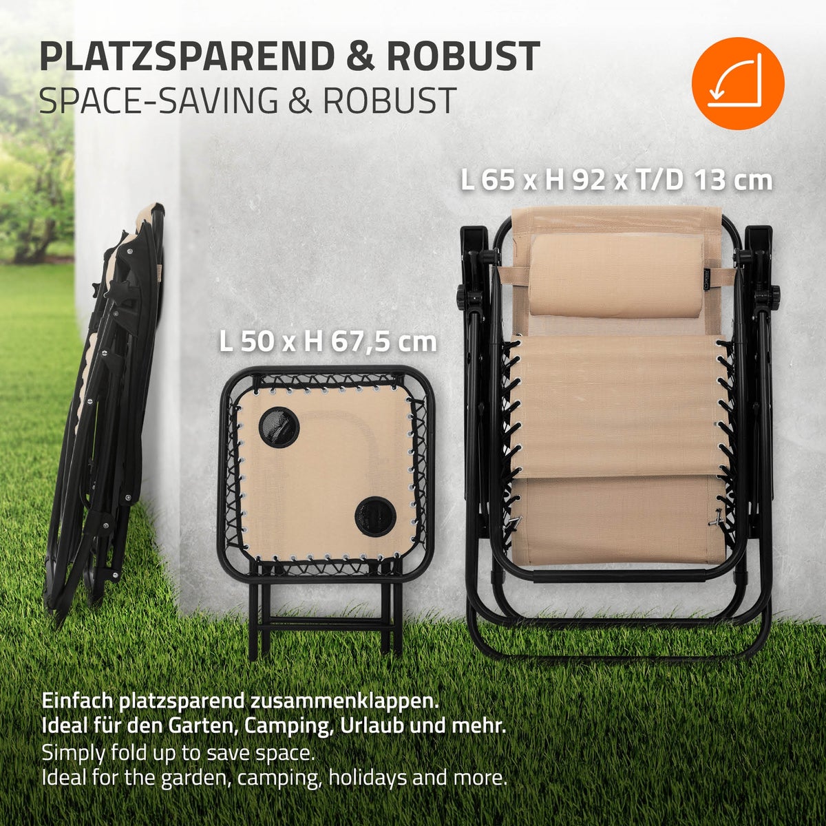 ML-Design 3-delige opvouwbare ligstoelset, tuinligstoelset met tafel, taupe, ligstoel met verstelbare hoofdsteun en rugleuning, weerbestendig/buiten, relaxstoel voor in de tuin met bekerhouder